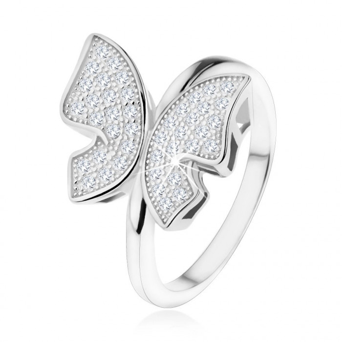 Inel argint 925, fluture sclipitor, &icirc;ncrustat cu zirconiu transparent - Marime inel: 58