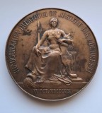 Medalia Inaugurarea Palatului de Justitie din Bucuresti 1895 . Diametru 60 mm , bronz. Stare foarte buna, gravor Stelmans.. Carol I