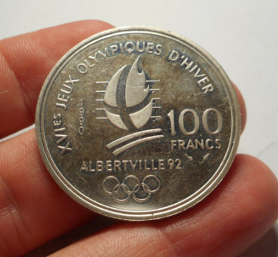 Franta 100 Franci Francs 1990 Albertville Patinaj foto
