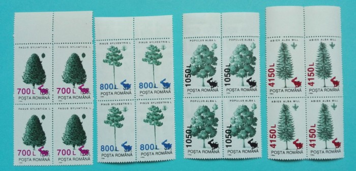 TIMBRE ROM&Acirc;NIA LP 1456/1998 Specii forestiere (supratipar faună)- Bl. de 4 -MNH