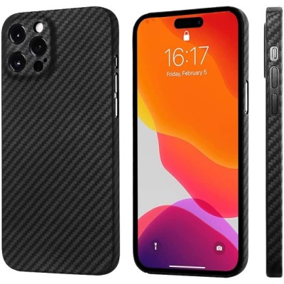 Husa Carbon pentru Apple Iphone 15 Pro Max , Slim, AntiSoc, Fibra de Carbon, Protectie Camera, Negru foto