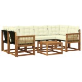 vidaXL Set de canapele de exterior cu pernă 7 pcs Natural și Crem 3381810