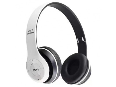 Casti audio, wireless, Bluetooth, lumini LED, radio FM, MP3, alb foto