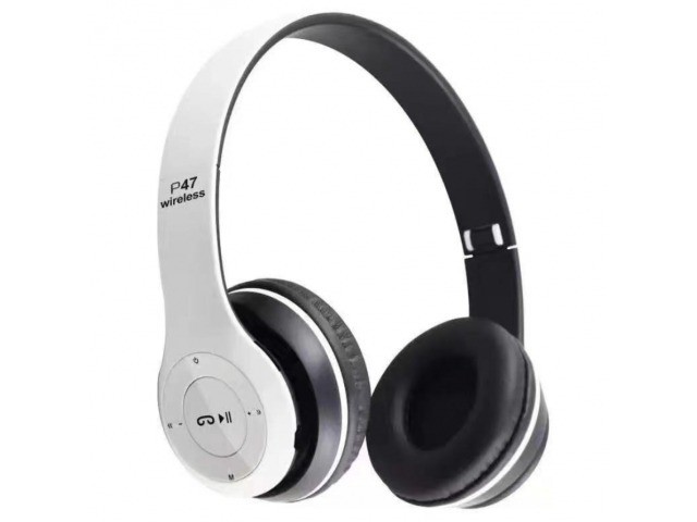 Casti audio, wireless, Bluetooth, lumini LED, radio FM, MP3, alb