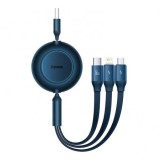 CABLU alimentare si date Baseus Bright Mirror One-for-three Retractable, pt smartphone,USB Type-C la Micro-USB+Lightning+USB Type-C 66W,1.1m,albastru