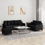 VidaXL Set de canapele cu perne, 3 piese, negru, textil