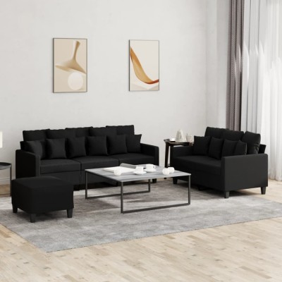 vidaXL Set de canapele cu perne, 3 piese, negru, textil 3201676 foto
