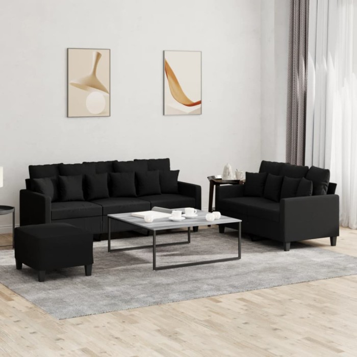 vidaXL Set de canapele cu perne, 3 piese, negru, textil 3201676