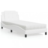 vidaXL Pat cu saltea, alb, 90x200 cm, piele ecologică