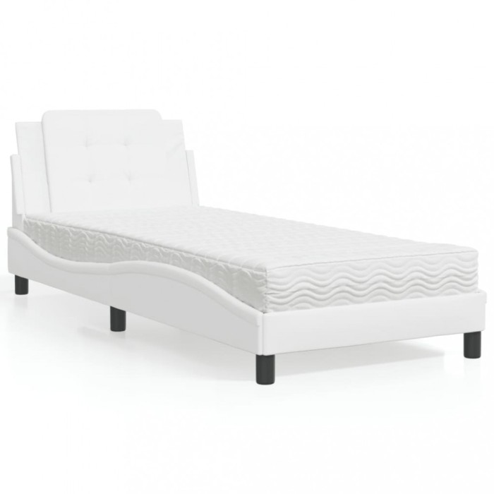 vidaXL Pat cu saltea, alb, 90x200 cm, piele ecologică 3208839