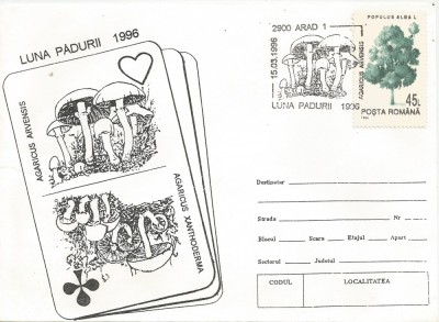 Romania, Luna padurii, 1996, Arad, ciuperci, plic necirculat foto