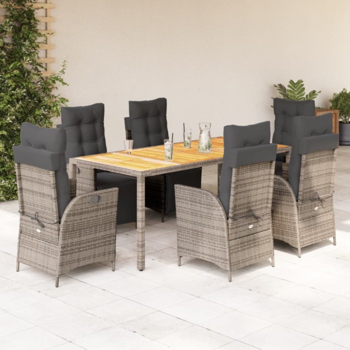 vidaXL Set mobilier de grădină cu perne, 7 piese, gri, poliratan 3213348