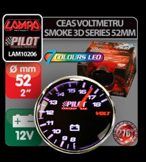 Ceas bord voltmetru, Smoke 3D 52mm, 7 culori - CBVM122 foto