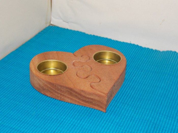 Suport lum&acirc;nări, pastile, lemn teak, hand made - Hearts - design Gunnar Kanevad