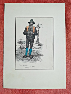 Gravura color, Fermier din Schenna, l&amp;acirc;ngă Meran, Tirolul de Sud, secolul XIX foto