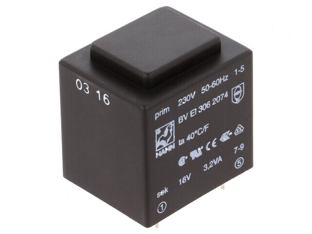 Transformator &icirc;ncapsulat 3,2VA 230V 18V 178mA PCB