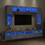 vidaXL Set comode TV de perete cu lumini LED, 8 piese, gri beton