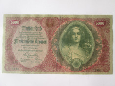 Rara! Austria 5000 Kronen/Coroane 1922 foto