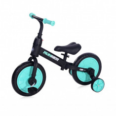 Bicicleta de echilibru, 2 in 1, cu pedale si roti auxiliare, Lorelli Runner, Black Turquoise