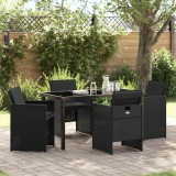 VidaXL Set de dining din 5 piese pentru grădină cu perne, negru, din ratan sintetic