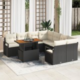 vidaXL Set de sofa de grădină cu pernă 9 pcs Negru și Crem Mare