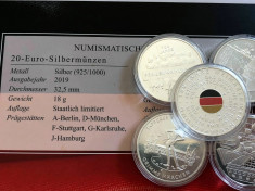 Set 5 Monede Argint cu certificat 20 euro 2019 PROOF foto