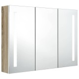 Cumpara ieftin Dulap de baie cu oglinda si LED, alb si stejar, 89x14x62 cm