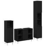 Set Mobilier Baie vidaXL 3 piese Stejar Negru Lemn Prelucrat, Dulap Baie vidaXL Stejar Negru 30x30x190 cm Lemn Prelucrat, Dulap Baie vidaXL Stejar Neg