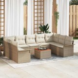 VidaXL Set de canapele pentru grădină cu 10 piese și perne bej din rattan poliesteric și lemn de acacia