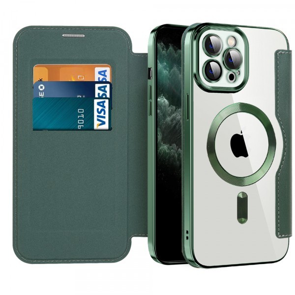 Husa MagSafe pentru Apple iPhone 11 Pro Max, Techsuit, SmartMag Book, Verde