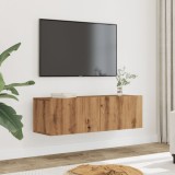 Gossi comoda tv de perete, 2 buc. stejar artizanal, 100x30x30 cm