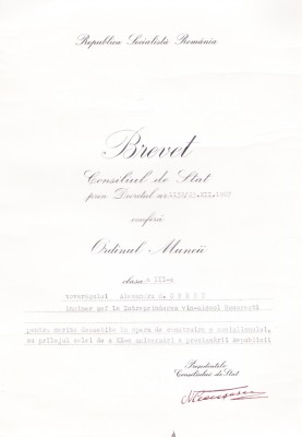 AMS# - BREVET ORDINUL MUNCII CL. III, 1967 foto