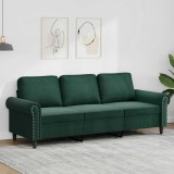 vidaXL Canapea cu 3 locuri, verde &icirc;nchis, 180 cm, catifea 359541