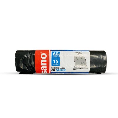 Saci menajeri cu snur negri, Sano, 60 L, 15 buc, 60x80 cm foto