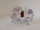 Vază vintage Walther Glass, sticlă ,asiva, decorata cu flori de lalele roz, cca 12x13cm