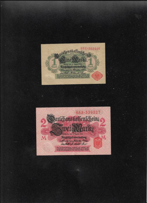 Set Germania 1 + 2 mark marci 1914 aunc/unc