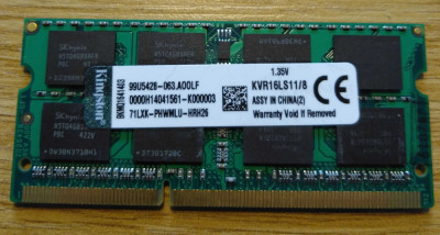 Memorie Laptop Kingston 8GB DDR3 PC3L-12800S 1600Mhz 1.35V CL11 foto