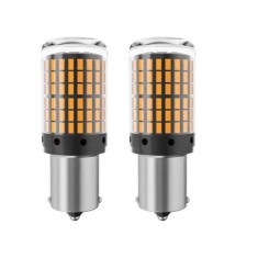 Set 2 becuri auto led BA15S 1156 P21W, 144LED SMD, lumina galbena, semnalizare, BZRSH