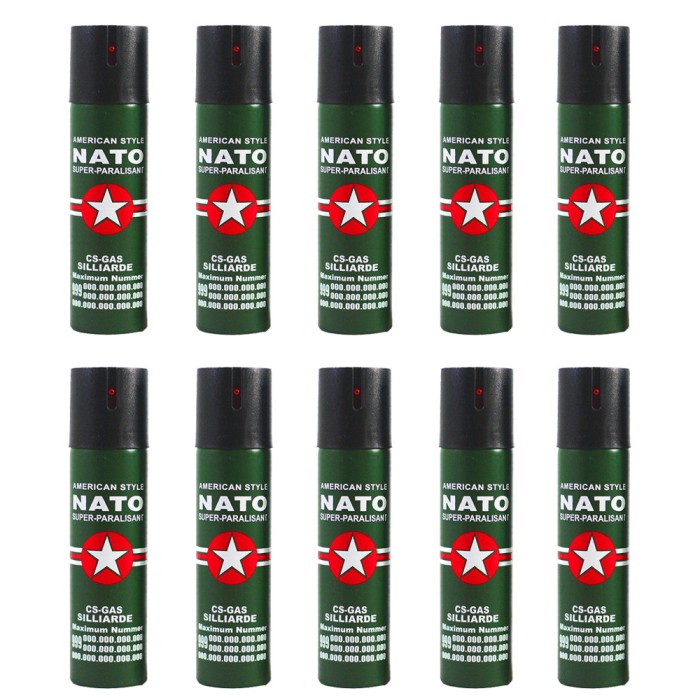 Set 10 sprayuri autoaparare NATO, propulsie jet, 60 ml