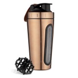 Shaker Proteine Navaris Inox 750ml Auriu - Fitness, Cu Bila Amestecare