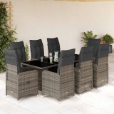 Set bistro de grădină cu perne, 9 piese, gri, poliratan