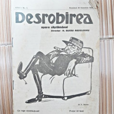 Revista Desrobirea, anul I, nr.3/1915, cu o caricatura a Regelui Ferdinand, realizata de A. Murnu
