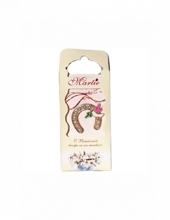 Martisor tip brosa cu model potcoava cu porumbel pentru 1 si 8 martie
