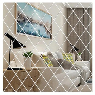 Set 58 Oglinzi Acrilice din PVC, Autoadezive pentru Decorarea Peretilor, Argintiu, 100 x 100 cm, Premium, RIF foto