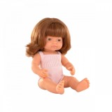 Papusa educativa 38 cm Fetita roscata, in salopeta roz, corp parfumat, MINILAND