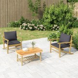 Set mobilier de gradina, perne gri &icirc;nchis, 3 piese, bambus GartenMobel Dekor, vidaXL