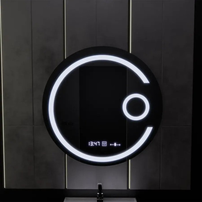 Oglinda LED Rotunda, 60cm, Visio MotionGlow Marcello, Sistem Dezaburire, Ceas &amp; Termometru, Lupa Cosmetica, Dimabila ModernLight Concept