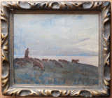 Ion MARINESCU-V&Acirc;LSAN (1866-1935)&ndash;Păstor cu turma de oi, pictură pe p&acirc;nză