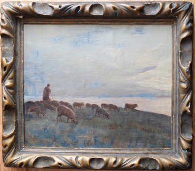 Ion MARINESCU-V&amp;Acirc;LSAN (1866-1935)&amp;ndash;Păstor cu turma de oi, pictură pe p&amp;acirc;nză foto
