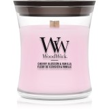 Woodwick Cherry Blossom &amp; Vanilla lum&acirc;nare parfumată cu fitil din lemn 85 g